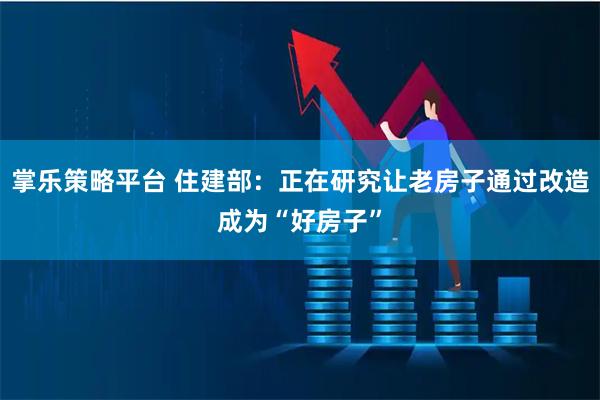 掌乐策略平台 住建部：正在研究让老房子通过改造成为“好房子”