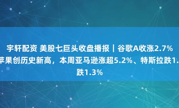宇轩配资 美股七巨头收盘播报｜谷歌A收涨2.7%，苹果创历史新高，本周亚马逊涨超5.2%、特斯拉跌1.3%